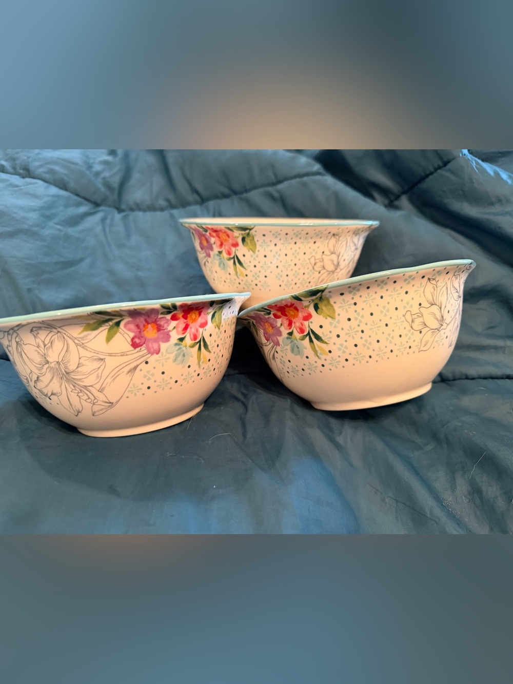 set of 3 Pioneer Woman Heritage Floral Cereal Bowls